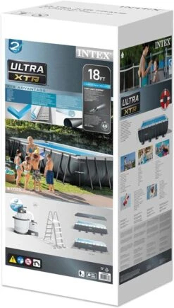 Intex 18ft X 9ft X 52" Ultra XTR Frame Pool Set With Filter Pump – Rectangular – Collection Only -Pool Supplies Shop 26356 box