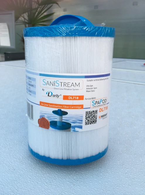 DL718 - 20cm Hot Tub In-Line Sanitisation Filter Cartridge For Artesian Spas, Maax Spas And Vita Spas (dosing Dispenser Not Included)