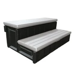 Hot Tub Steps (with Storage) - Portobello -Pool Supplies Shop storstepg storage steps grey 1